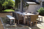 Terrace Garden, Yorkstone paved seatiing area, with breedon gravel terrace, and granite sett borders. Chester